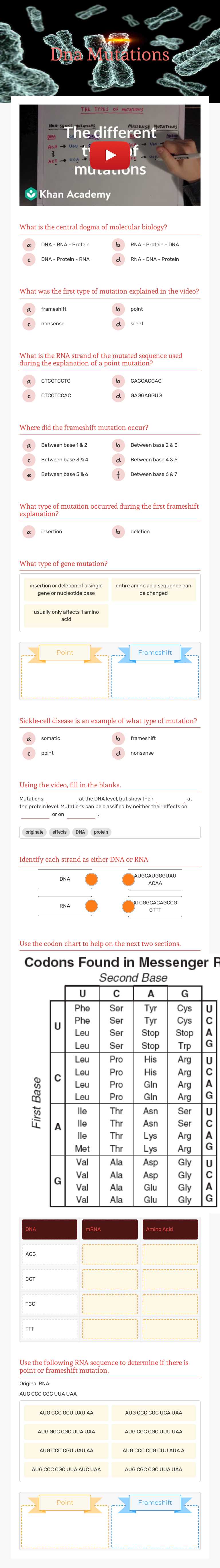 Dna Mutations worksheet preview image