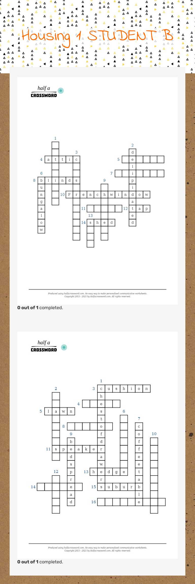 Housing 1 STUDENT B worksheet preview image