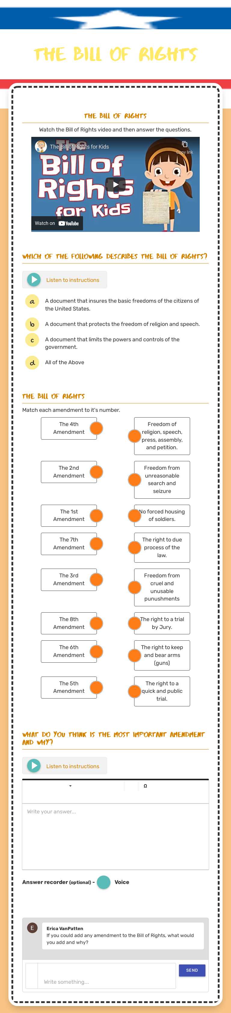 The Bill of rights worksheet preview image