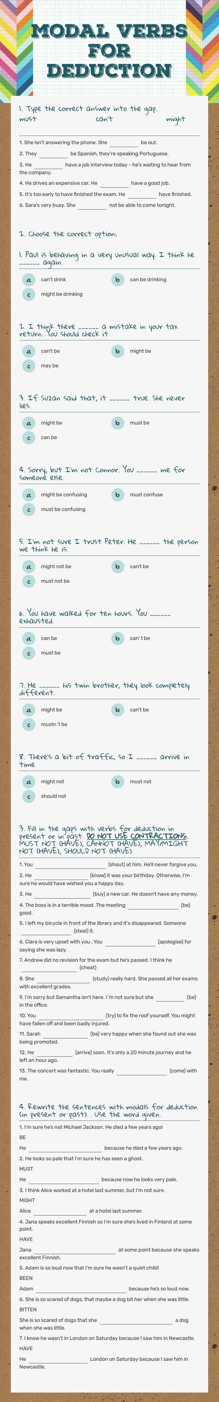 modal verbs for deduction worksheet preview image