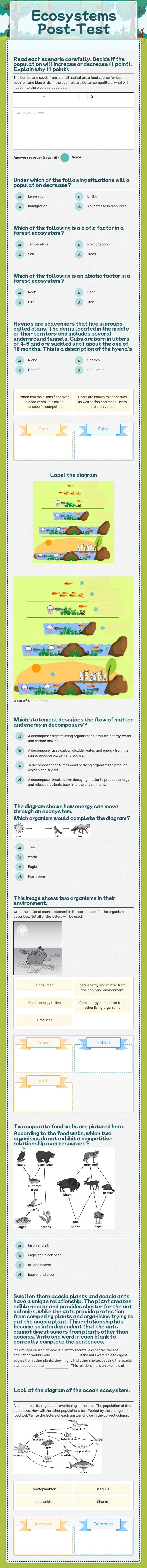 Ecosystems Post-Test RETAKE worksheet preview image