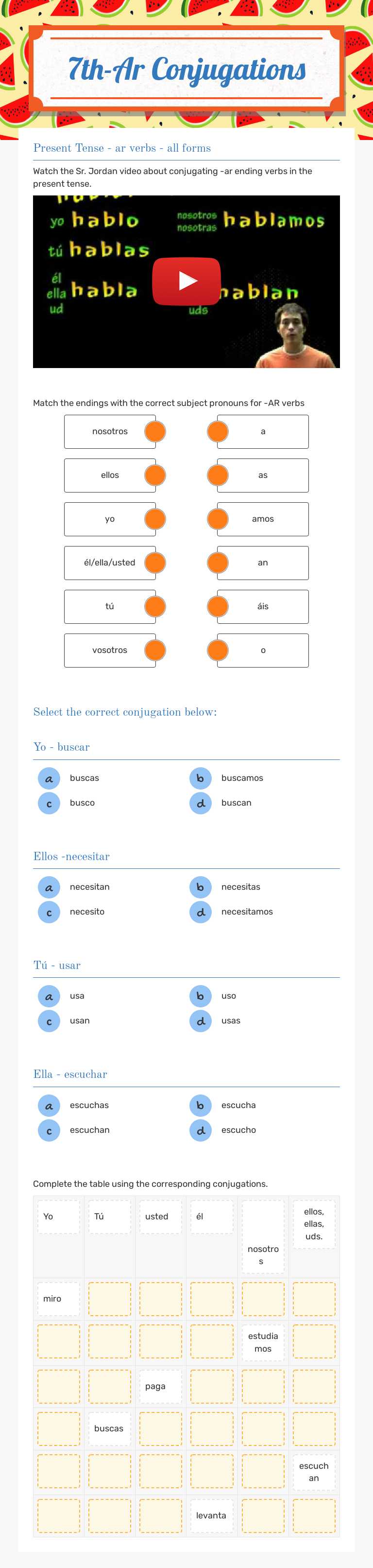 7th-Ar Conjugations worksheet preview image