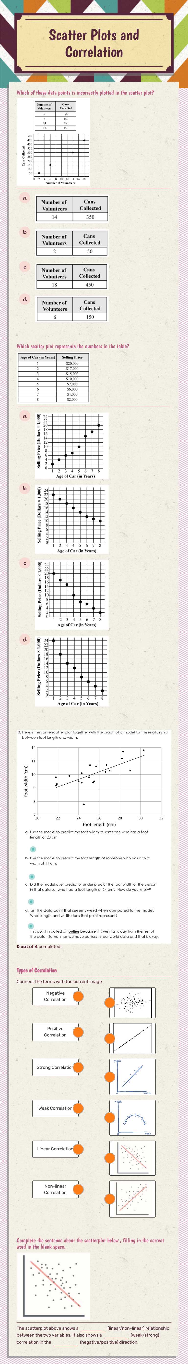 Scatter Plots and Correlation worksheet preview image