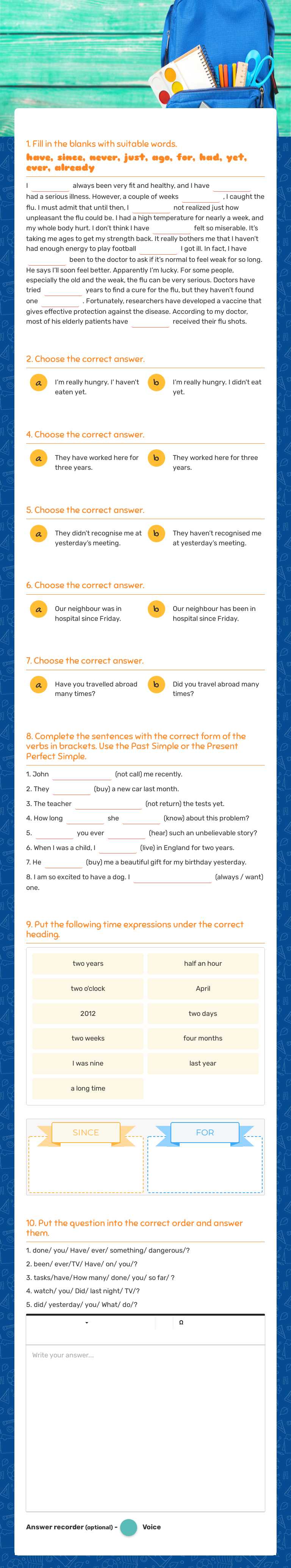 Past simple and PRESENT PERFECT SIMPLE Grade 7 worksheet preview