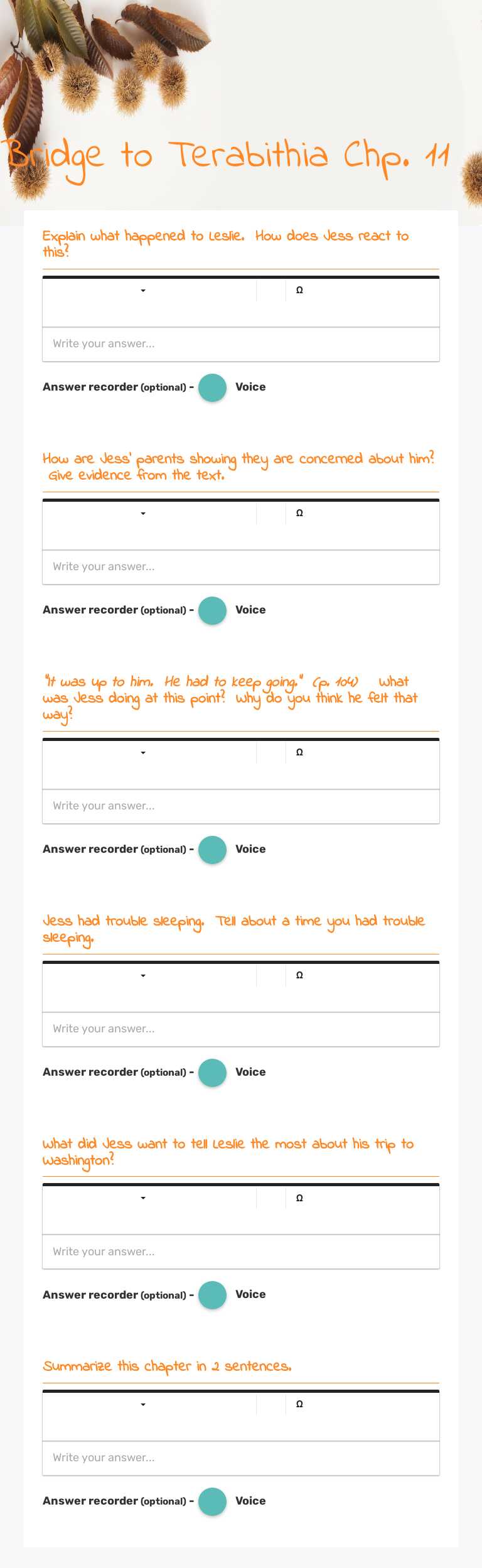 Bridge to Terabithia Chp. 11 worksheet preview image