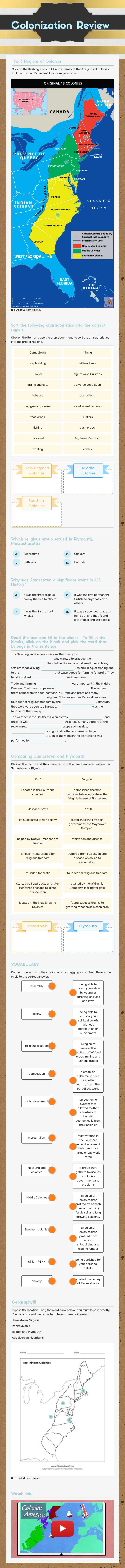 Colonization Review Grade 8 worksheet preview