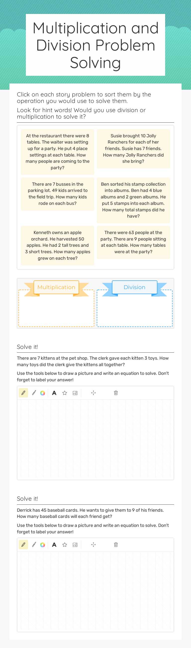 Multiplication and Division Problem Solving worksheet preview image