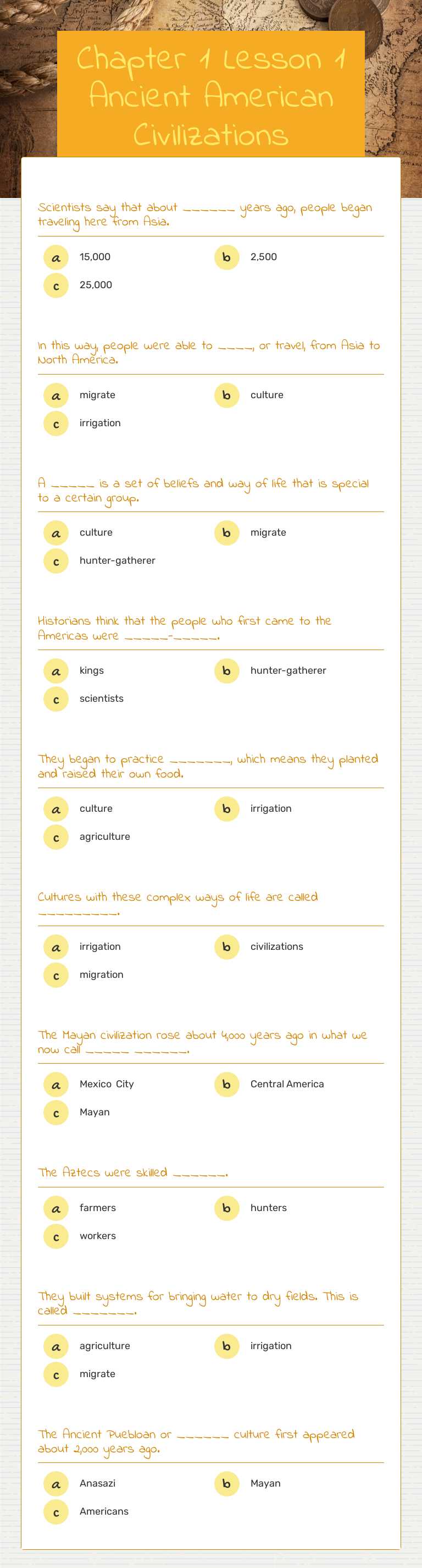 Chapter 1 Lesson 1 Ancient American Civilizations worksheet preview image