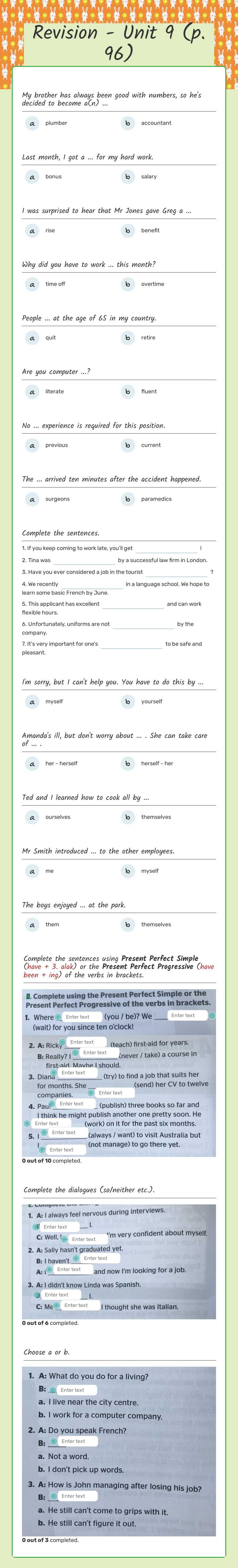 Revision - Unit 9 (p. 96) worksheet preview image