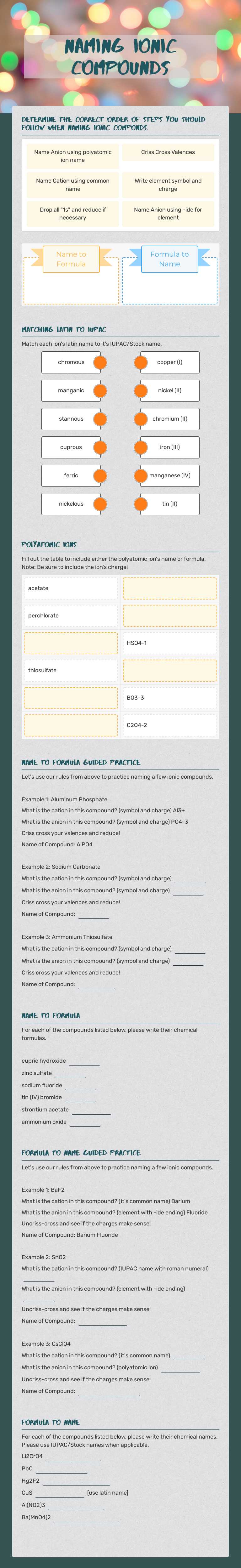 Naming Ionic Compounds worksheet preview image
