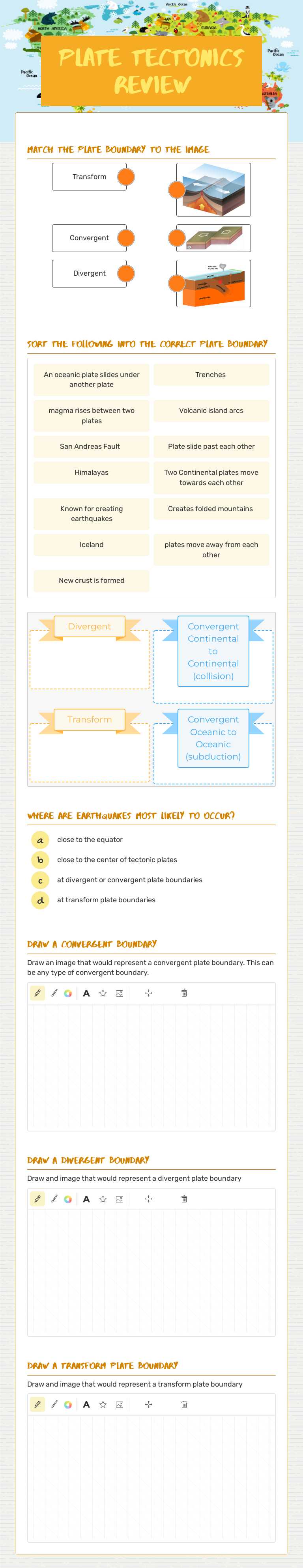 Plate Tectonics Review worksheet preview image