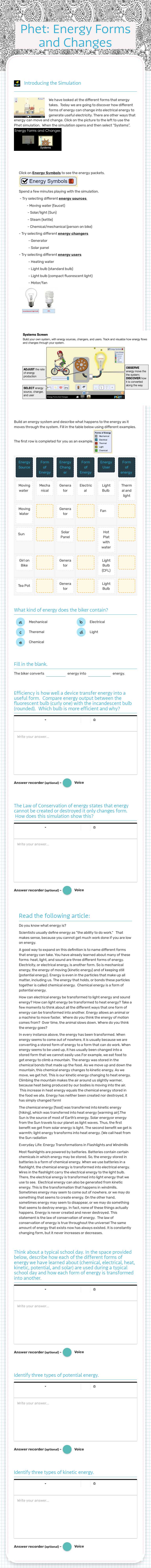 Phet: Energy Forms and Changes worksheet preview image