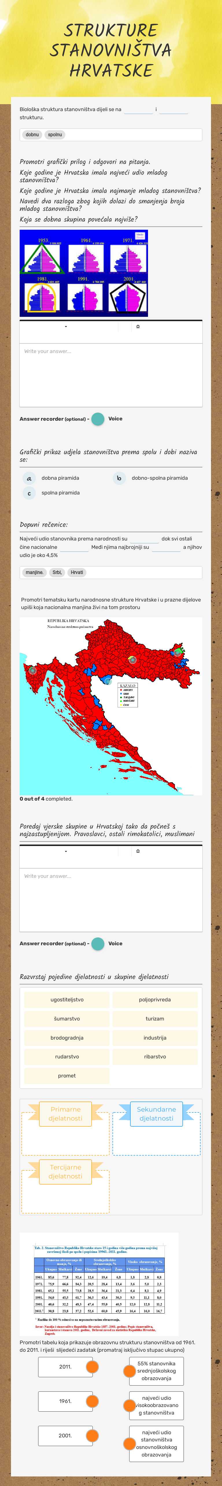STRUKTURE STANOVNIŠTVA HRVATSKE worksheet preview image