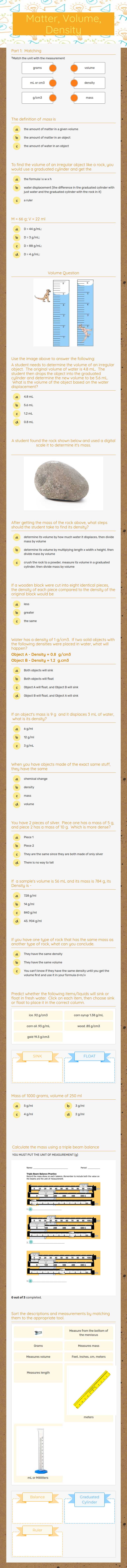 Matter, Volume, Density worksheet preview image