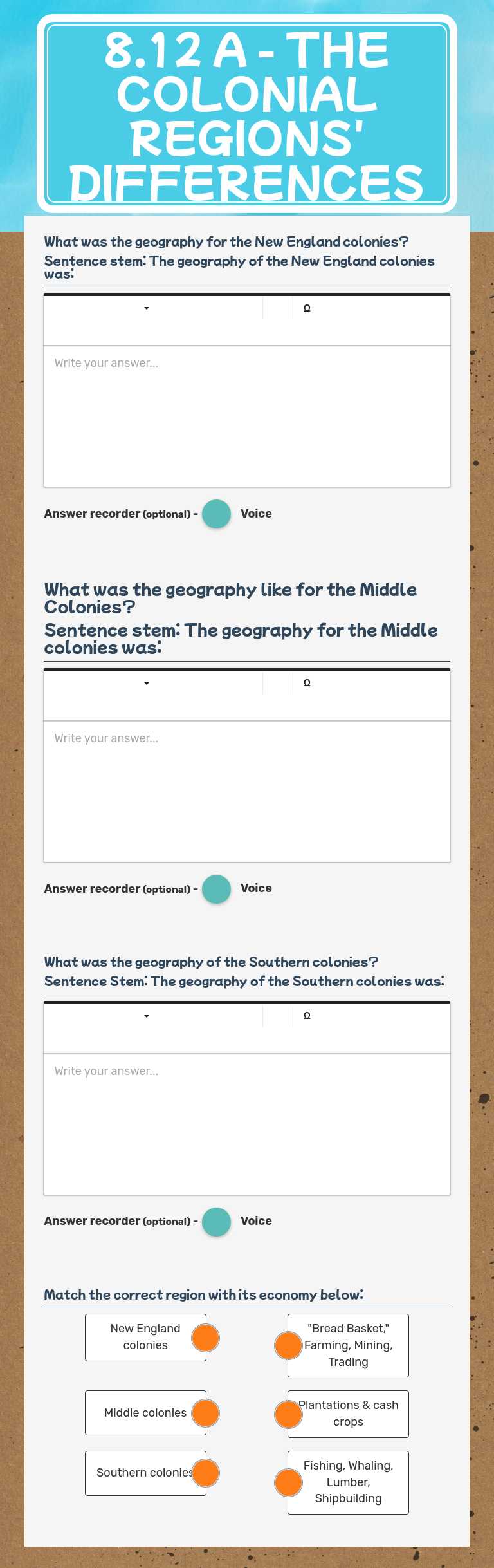 8.12 A - The Colonial regions' differences worksheet preview image