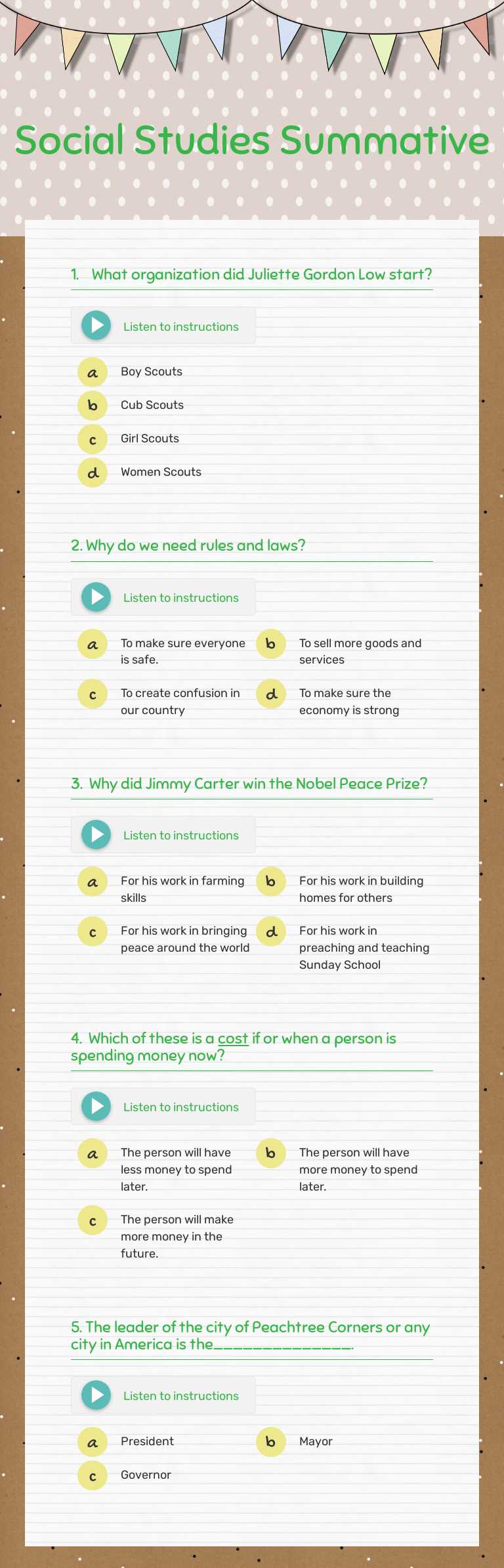 Social Studies Summative worksheet preview image