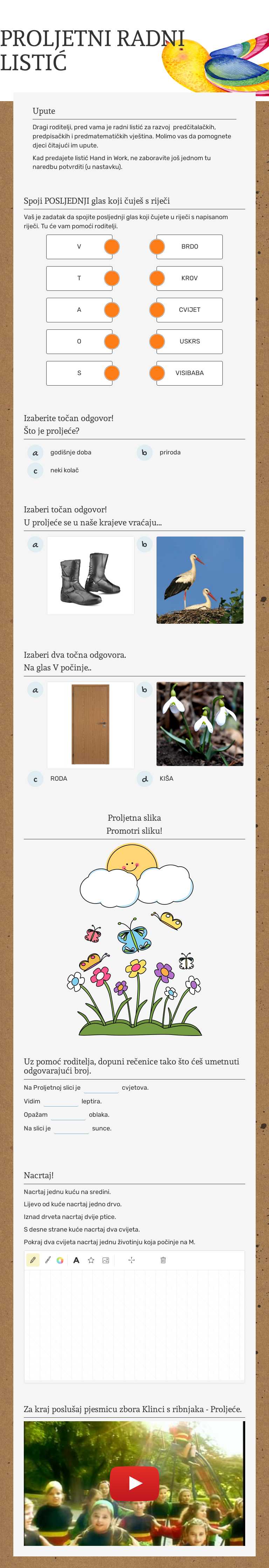PROLJETNI RADNI LISTIĆ Preschool worksheet preview
