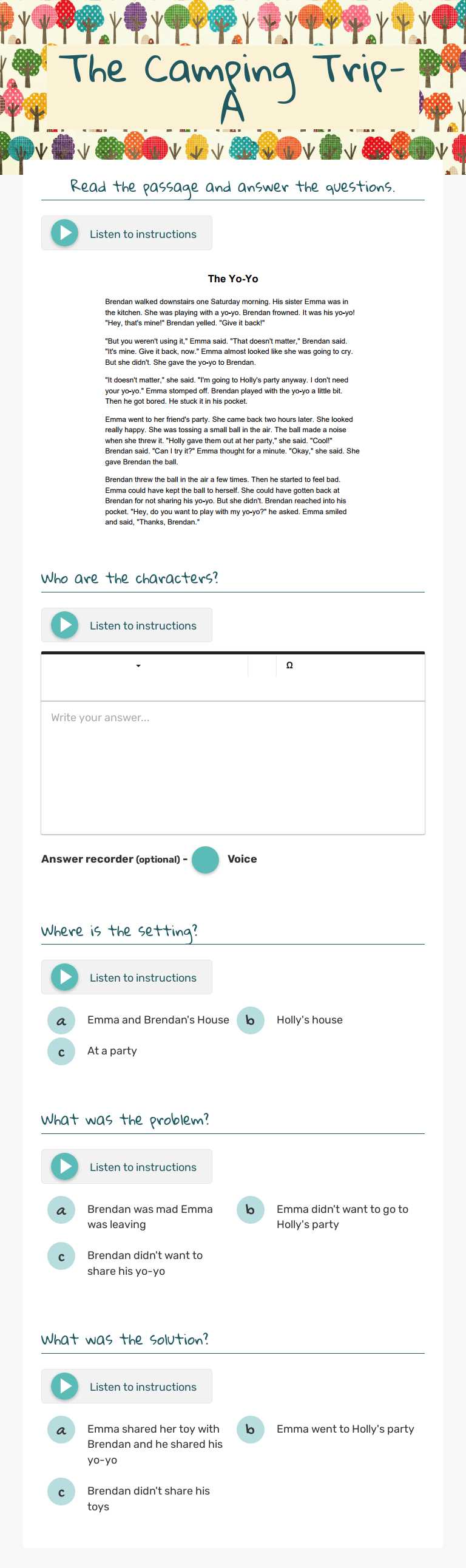The Camping Trip-A worksheet preview image