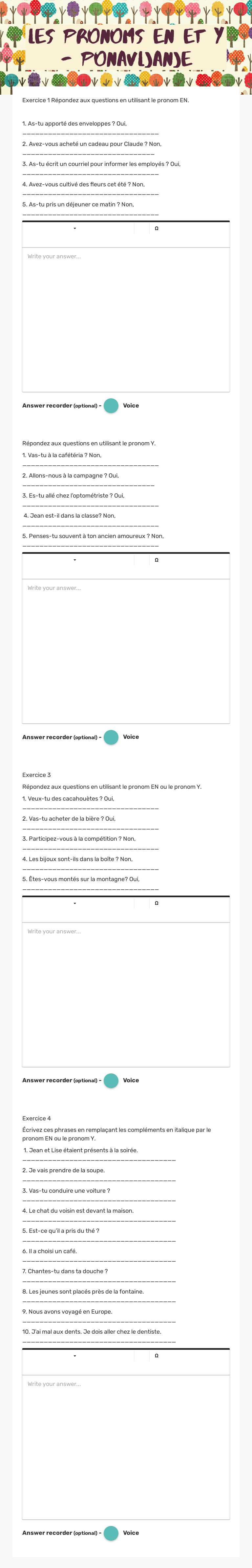 Les pronoms en et y - ponavljanje worksheet preview image