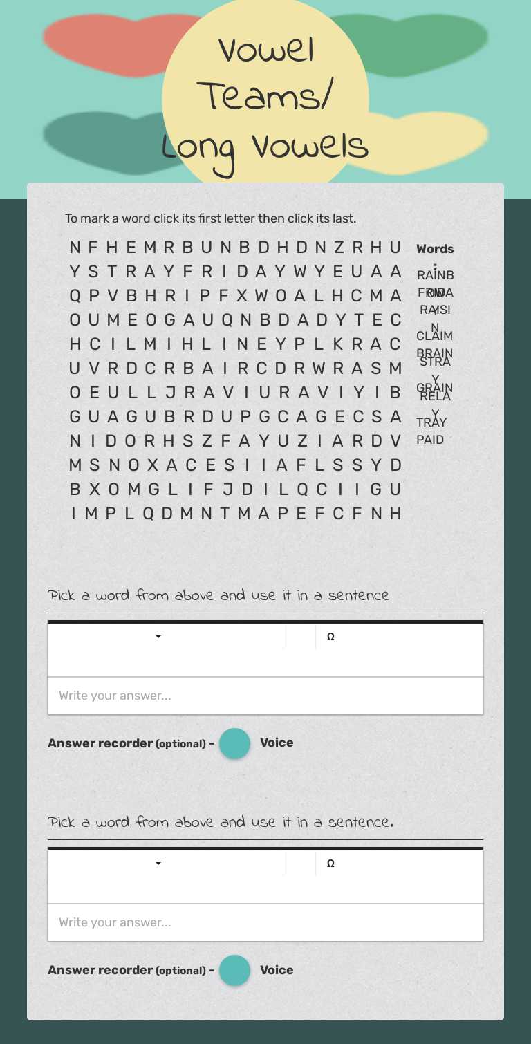 Vowel Teams/ Long Vowels worksheet preview image