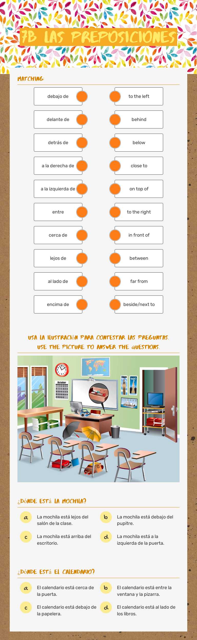 7B Las Preposiciones worksheet preview image