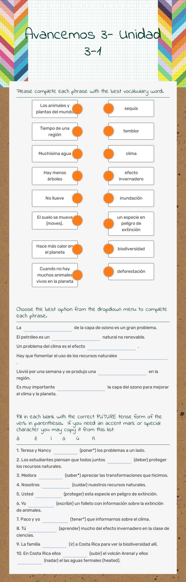 Avancemos 3-      
 Unidad 3-1 worksheet preview image