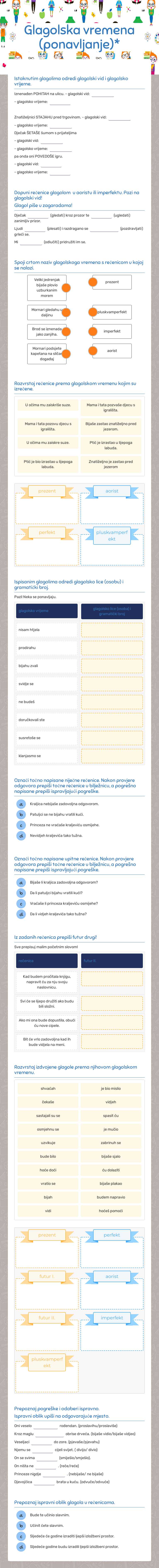 Glagolska vremena            (ponavljanje)* worksheet preview image