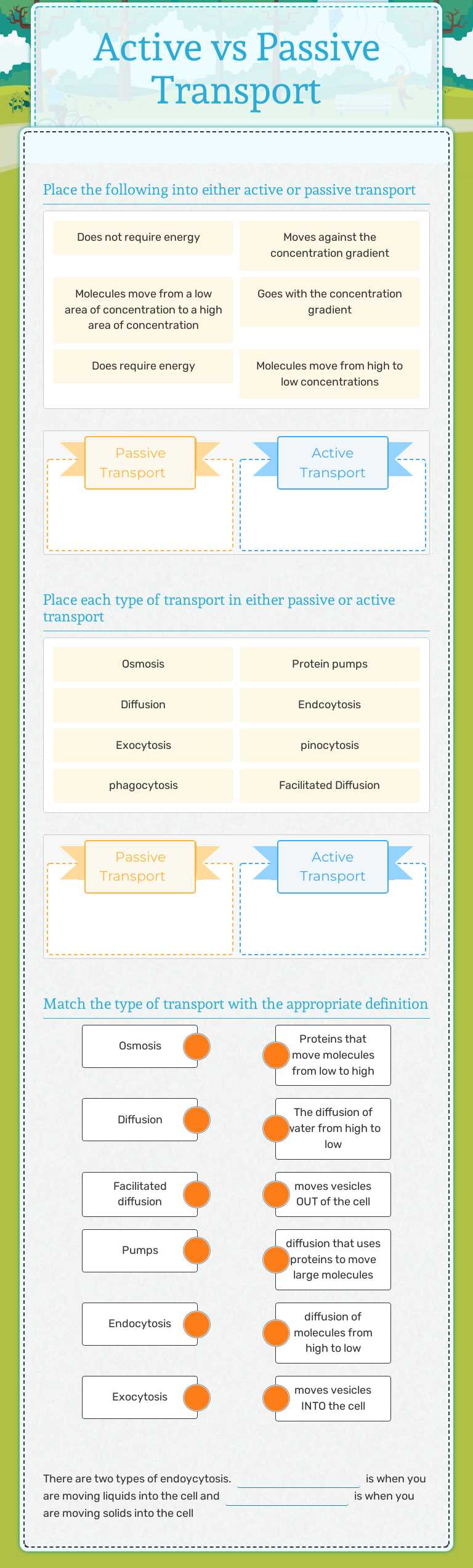 Active vs Passive Transport by Susan Hammond | Interactive Worksheet ...