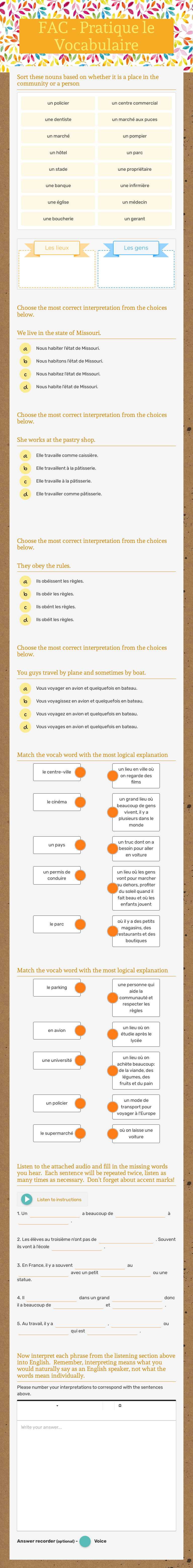FAC - Pratique le Vocabulaire worksheet preview image