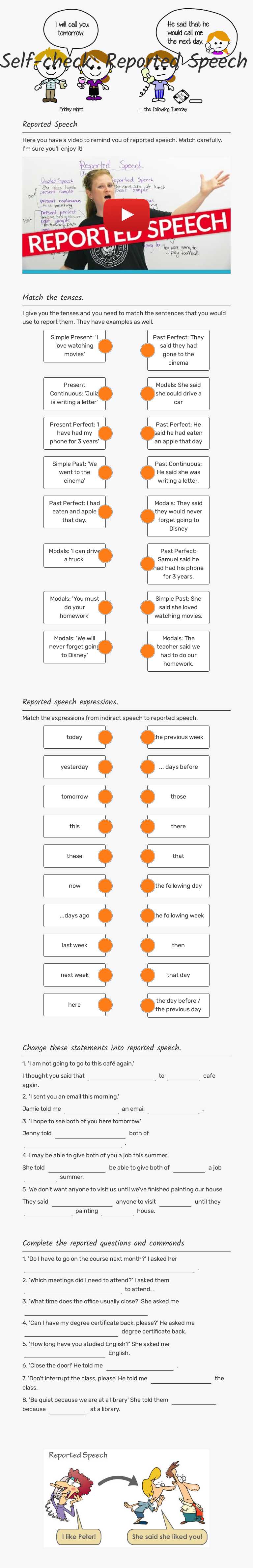 Self-check: Reported Speech worksheet preview image