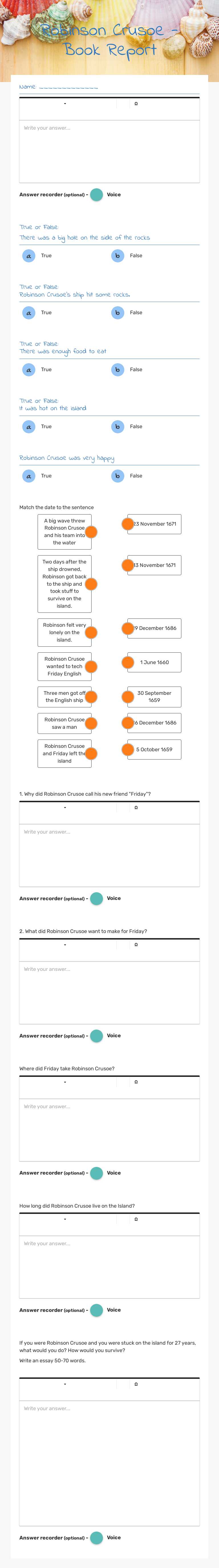 Robinson Crusoe - Book Report worksheet preview image