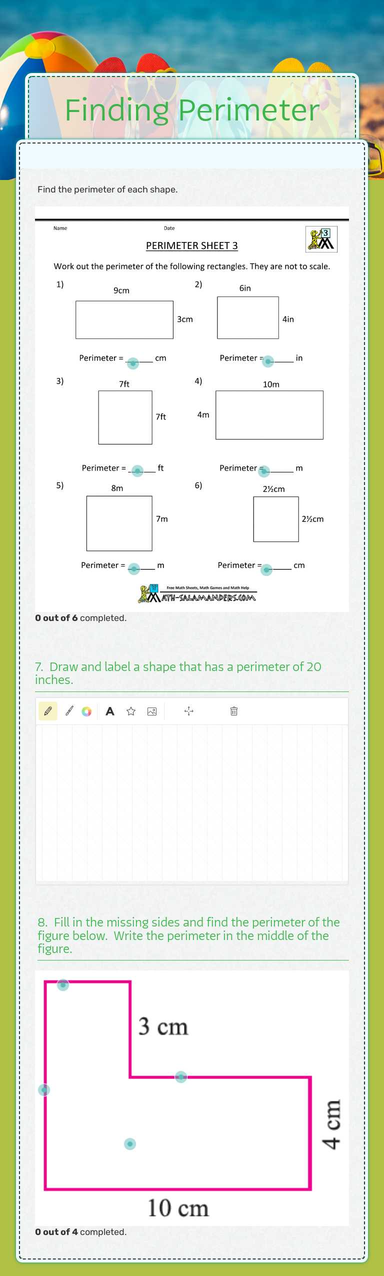 Finding Perimeter worksheet preview image