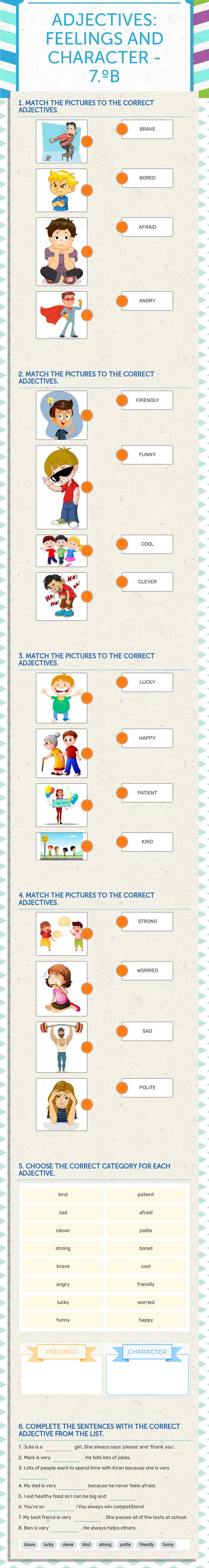ADJECTIVES: FEELINGS AND CHARACTER - 7.ºB worksheet preview image