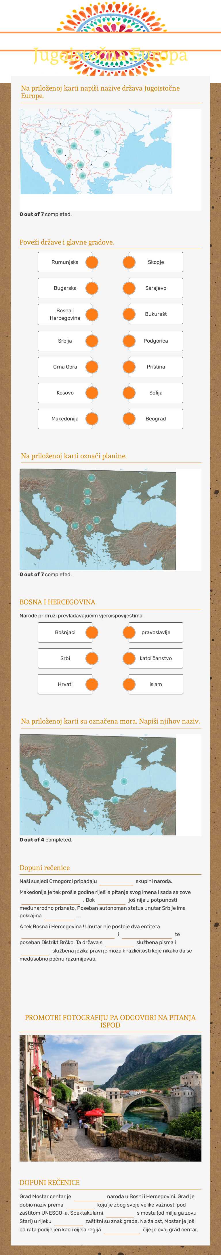 Jugoistočna Europa worksheet preview image