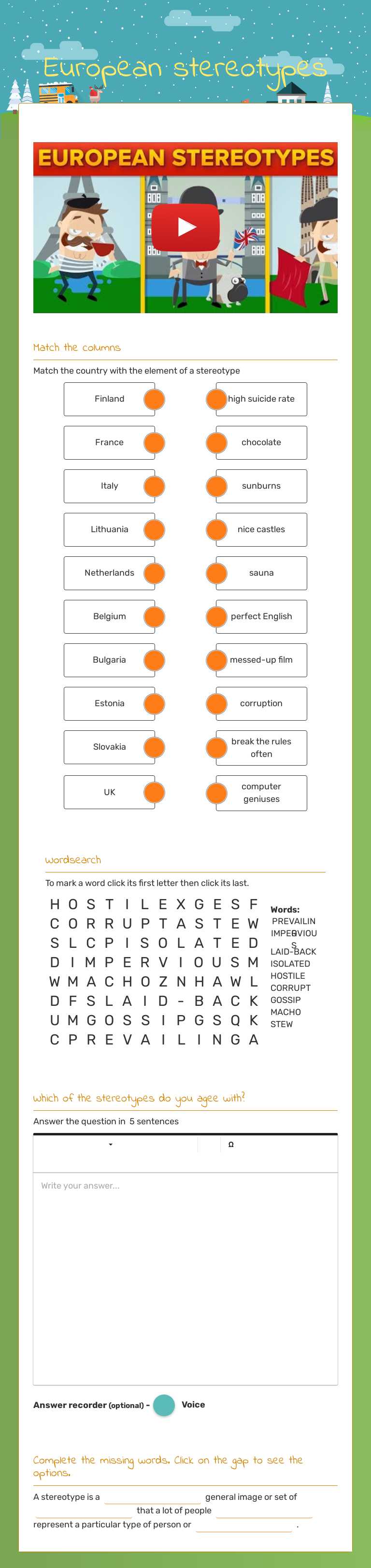 European stereotypes worksheet preview image