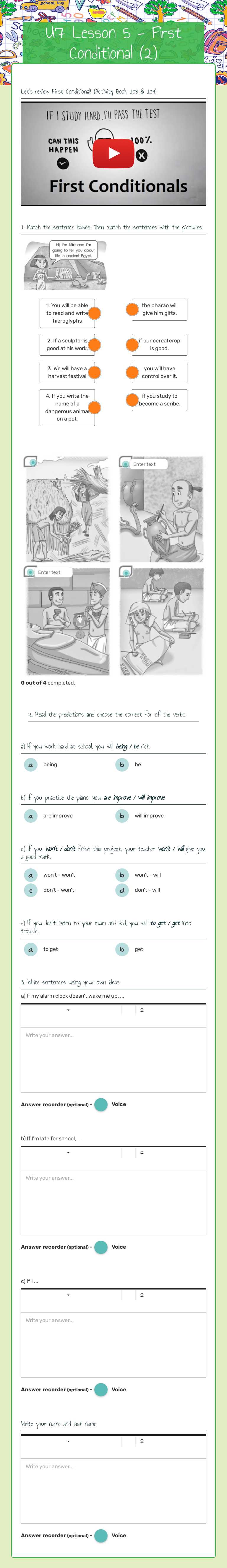 U7 Lesson 5 - First Conditional (2) worksheet preview image