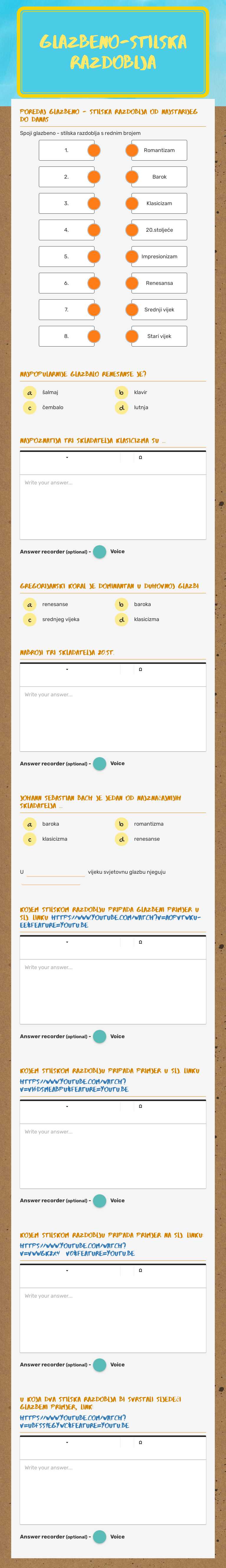 Glazbeno-stilska razdoblja worksheet preview image