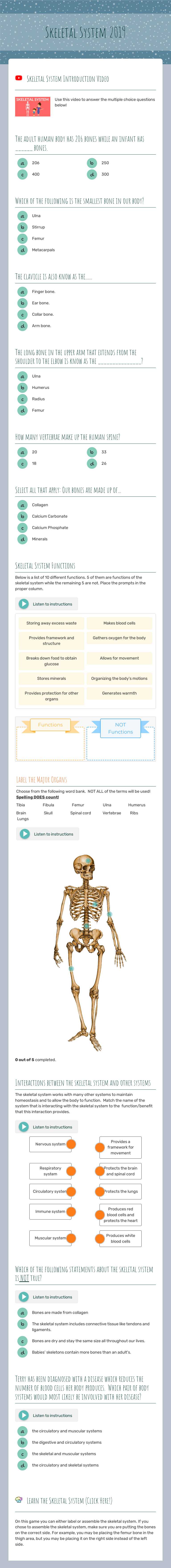 Skeletal System
2019 worksheet preview image