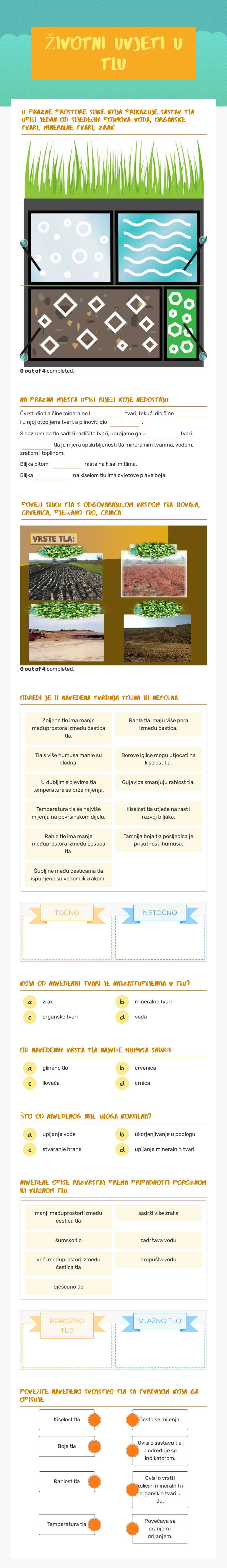 ŽIVOTNI UVJETI U TLU Grade 5 worksheet preview