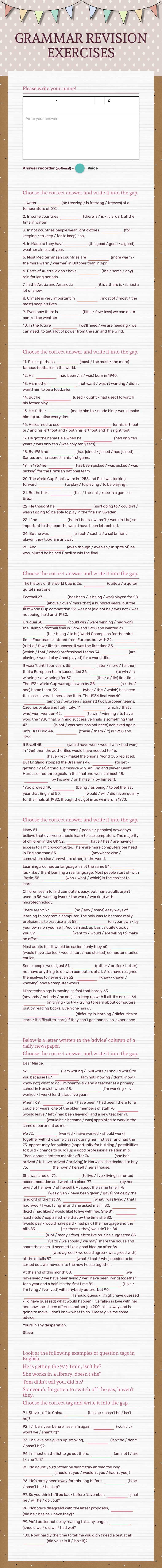 GRAMMAR REVISION EXERCISES worksheet preview image