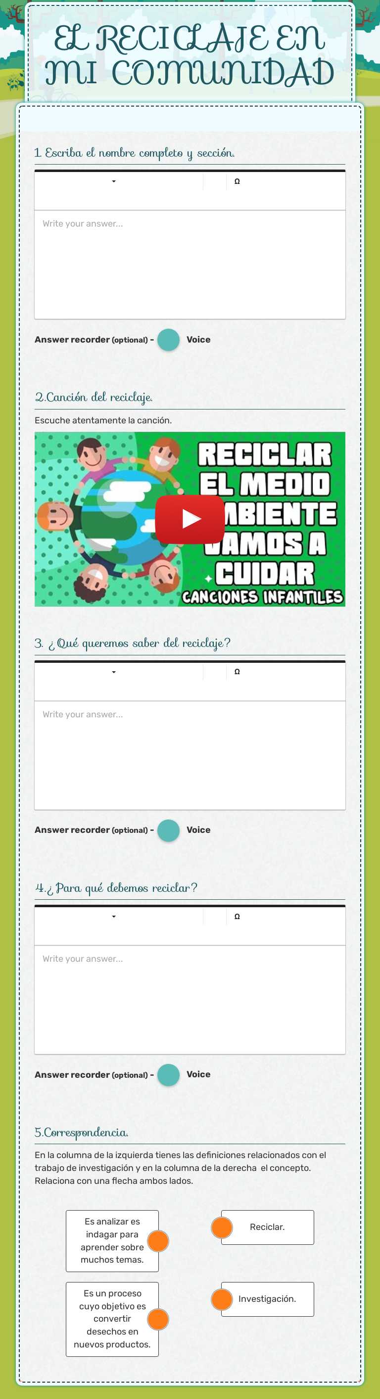 EL RECICLAJE EN MI COMUNIDAD Grade 2 worksheet preview