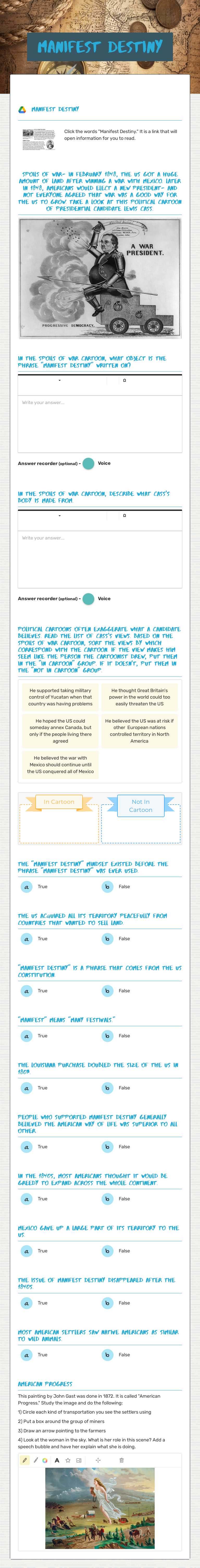 Manifest Destiny Grade 8 worksheet preview