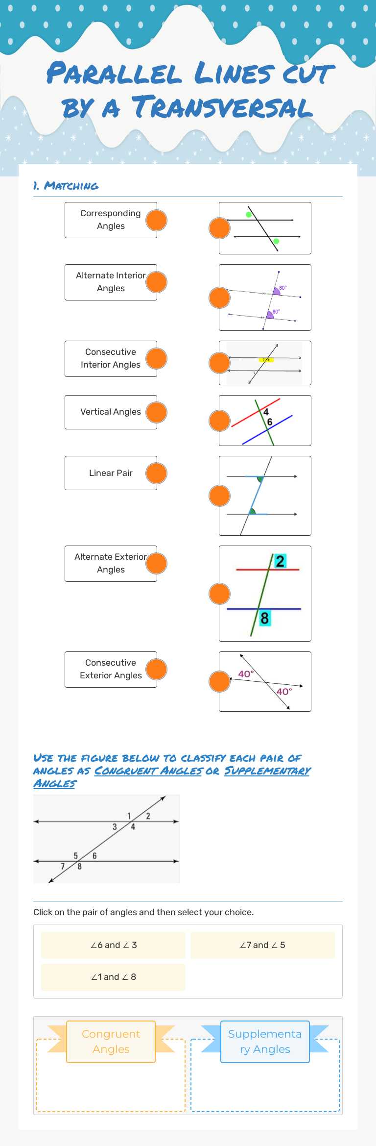 Parallel Lines cut by a Transversal Grade 8 worksheet preview