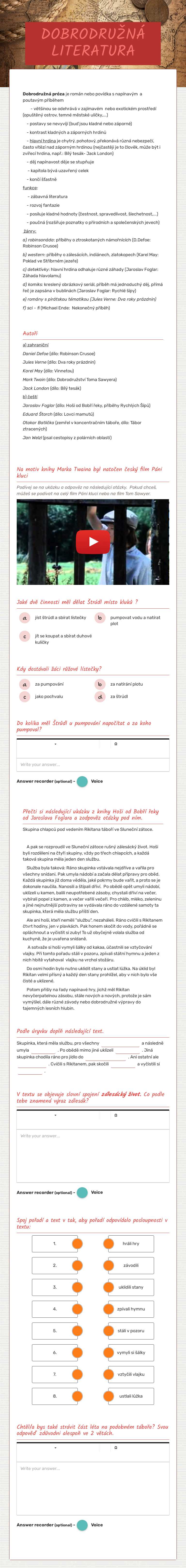 DOBRODRUŽNÁ LITERATURA worksheet preview image