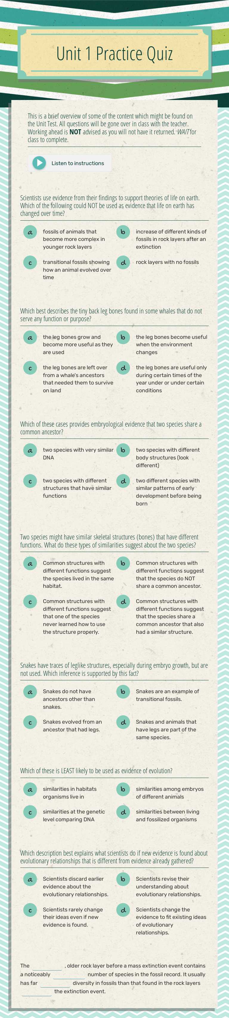 Unit 1 Practice Quiz worksheet preview image