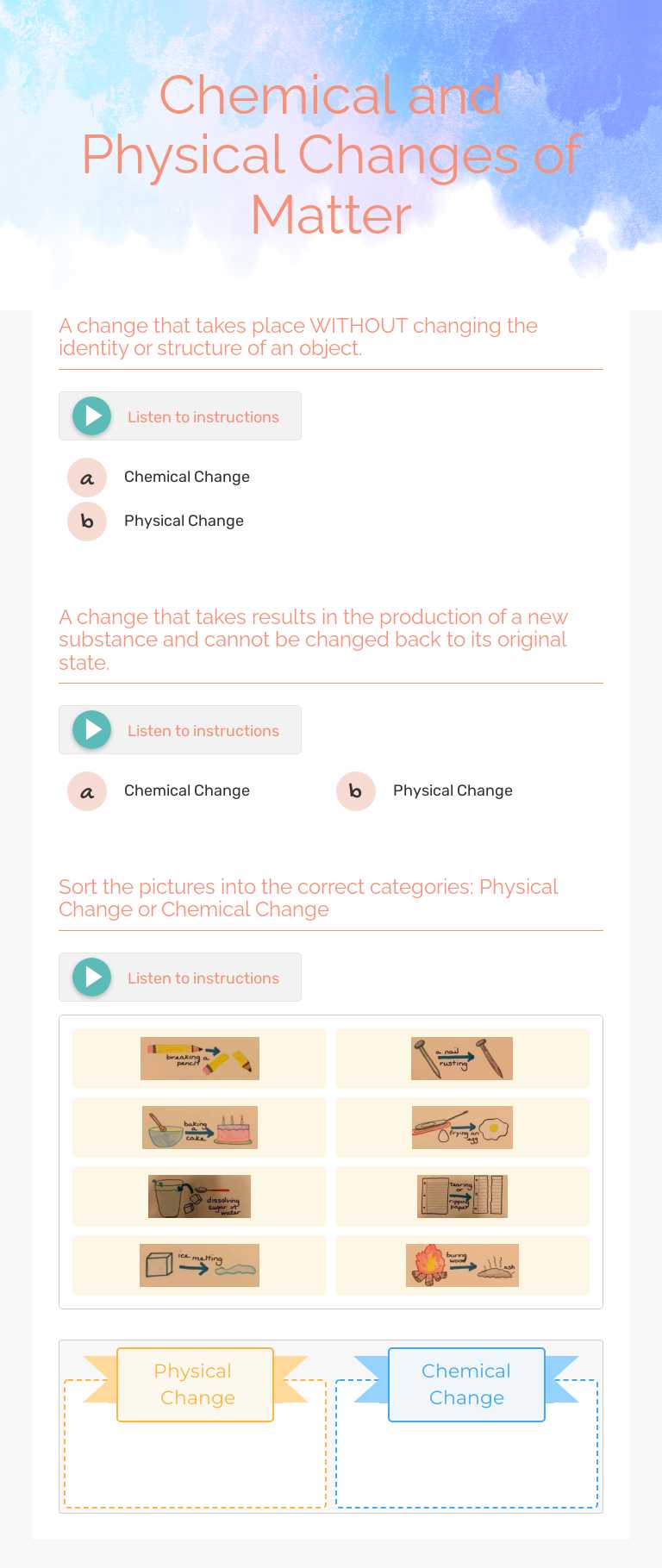 Chemical and Physical Changes of Matter Grade 5 worksheet preview