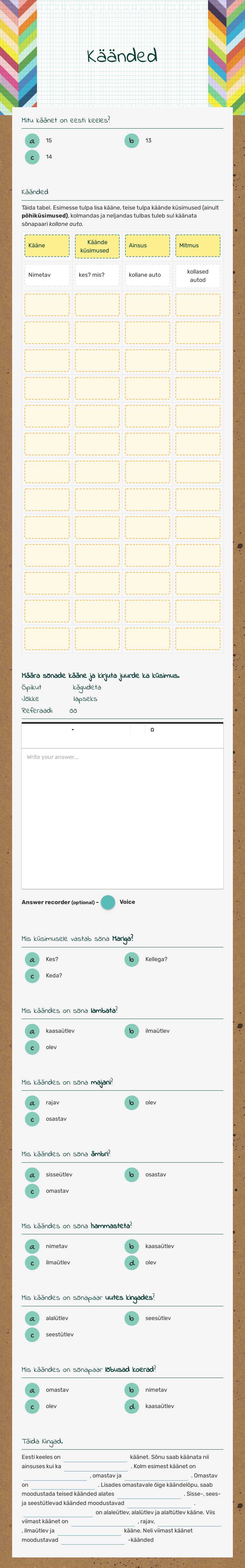 Käänded worksheet preview image