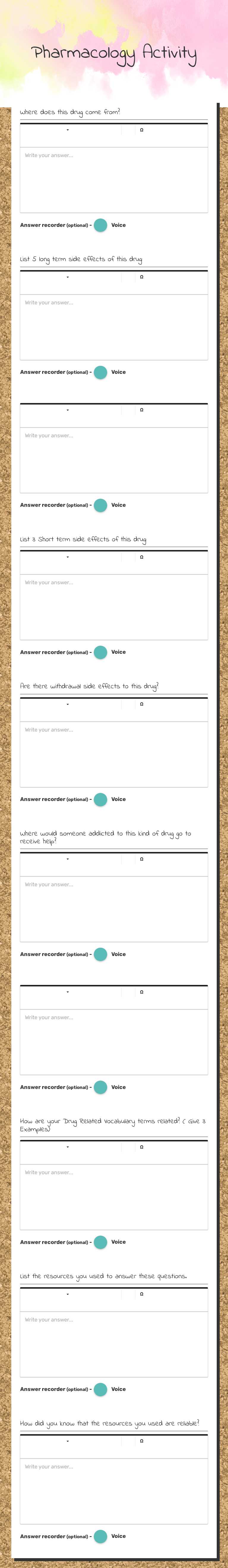 Pharmacology 
Activity worksheet preview image