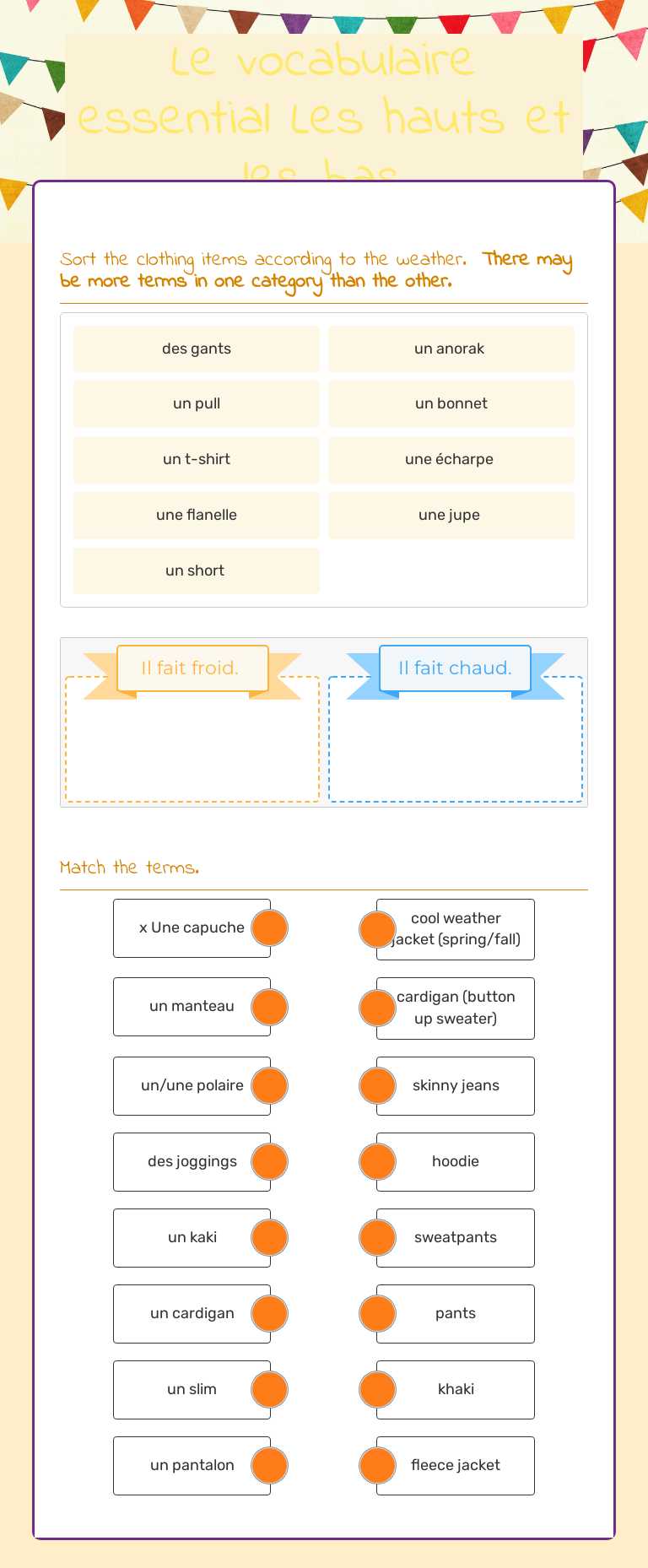 Le vocabulaire essential Les hauts et les bas worksheet preview image