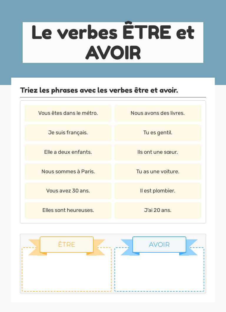 Les verbes ÊTRE et AVOIR worksheet preview image